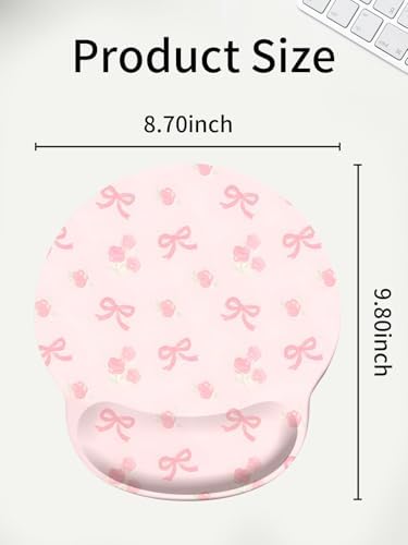 Seorsok Pink Ribbon Bow&Blooming Rose Mouse Pad with Gel Wrist Support Mouse Pad,Ergonomic Aesthetic,Comfort Mousepad for Office Work Computer,Pain Relief Mousepad with Non-Slip Silicone Base,Pink Bow