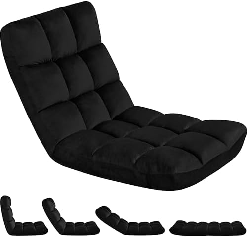 Yaheetech 14-Position Folding Floor Chair with Back Support Black