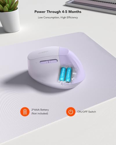 KYSONA EM18 Wireless Ergonomic Vertical Mouse, Ergo Design, Bluetooth Cordless Mouse for Medium/Large Hands, Silent Click, 5-Level Adjustable DPI, Carpal Tunnel Mice for Computer/PC/Mac/Laptop, Purple