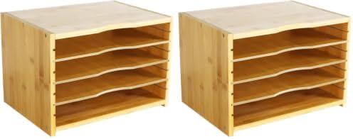 WKWKER File Organizer with 3 Adjustable Shelves Bamboo Document Letter Tray Paper File Sorter for Desktop Office Home Study Workstation Desk Storage Rack (Natural) (Pack of 2)