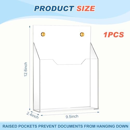 Feifeiya 1 Pcs Clear Acrylic File Holder Wall Mount, 12.6"x9.5"x2.4"