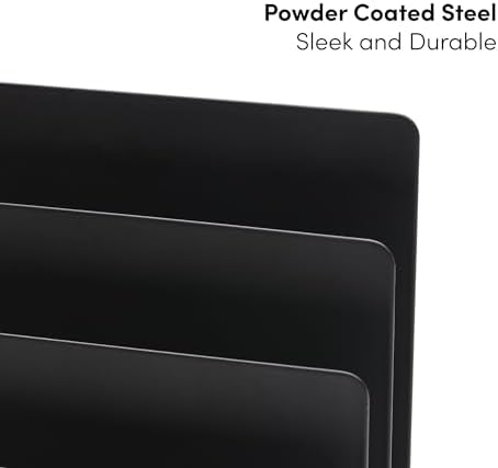 xympo Desktop Mail Organizer – 3-Slot Black Metal Letter Holder and Bill Sorter for Office and Home