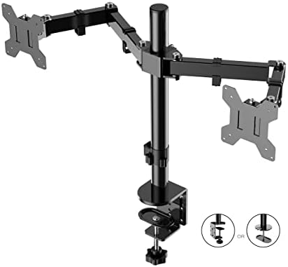 Rocelco Premium Desk Computer Monitor Mount - Standard Pattern Fits 13" - 27" LED LCD Dual Flat Screen - Double Articulated Full Motion Adjustable Arm - Grommet and C Clamp - Black (R DM2)