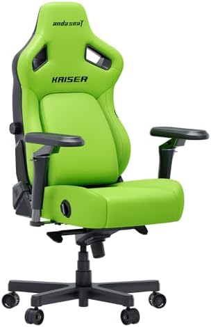 Anda Seat Kaiser 4 Large Gaming Chair for Adults - Ergonomic Green PVC Leather Gaming Seat with 6D Armrest, Comfortable Office Chair with Lumbar Support, Heavy Duty Wide Computer Seat