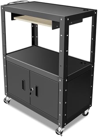Auto Dynasty Rolling AV Cart, Height Adj w/Lock Storage & Keyboard Tray