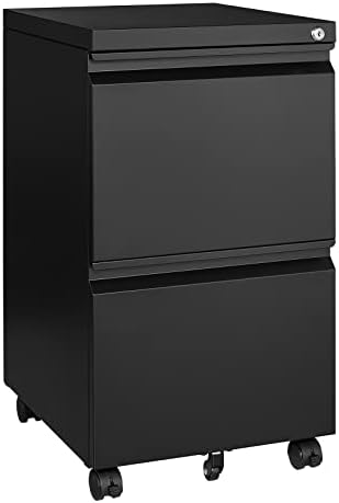 MIIIKO 2 Drawer File Cabinet on Wheels, Home Office Mobile Under Desk with Lock, Vertical Files Drawers for Legal/Letter/A4,Fully Assembled