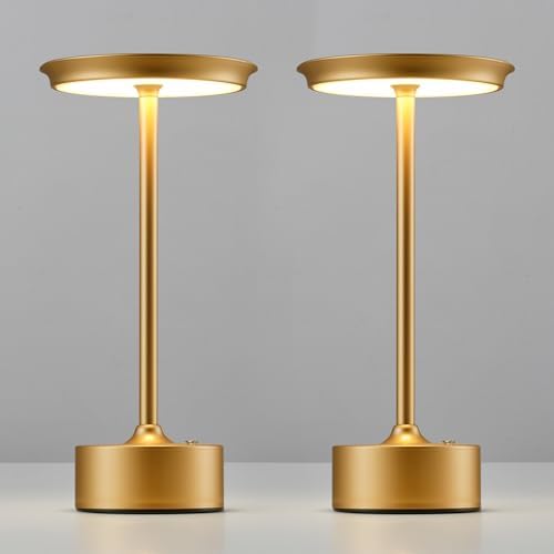 PUSU Rechargeable Table Lamps Set of 2, Gold Cordless Portable Desk Lamp