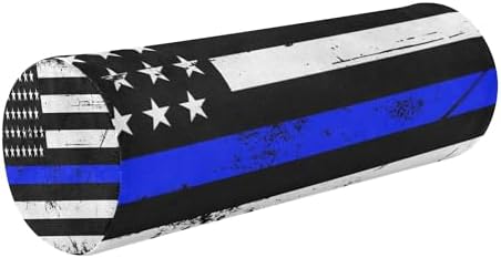 Round Cervical Roll Bolster Pillow Memory Foam Neck Roll Pillow for Sleeping Round Pillow for Neck Cylinder Bolster Pillow Bed Support Vintage American Police Support Flag