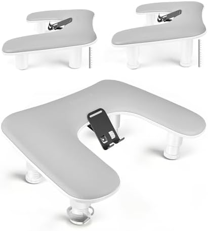 JODSONE Gray U-Shaped Arm Rest for Nails Tech with Rotating Built-In Phone Holder and Adjustable Nail Arm Rest Detachable Manicure Hand Rest for Salon Design