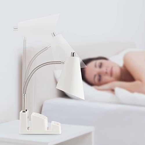 LED Desk Lamp with 1 USB Charging Port and 1 AC Outlet, Organizer Base, Adjustable Neck, On/Off Switch, Modern Table Lamp for Reading, Working, Studying, Gentle Warm White Light, Eye Protect