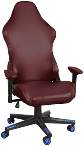 Waterproof PU Leather Gaming Chair Cover, Ergonomic Office Computer Game Chair Slipcovers, 4pcs Set Anti-Slip Stretchy Covers for Reclining Racing Gaming Chair (Wine Red)