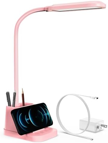 AXX Pink Cute Desk Lamp with USB Charging Port for Kids Teen Girls Women