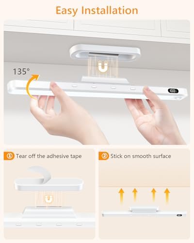 WILLED 3W Motion Sensor Magnetic Light Bar, Eye-Care Rechargeable Closet Light with Battery Level Display, Mirror Lights Stick on, Led Light Bar for Cabinet, Closet, Desk and Bathroom
