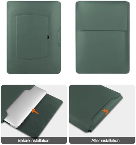 HoYiXi 13.3'' /13.6'' Laptop Sleeve Case Leather Bag with Stand Compatible with MacBook Pro 14/MacBook Air 13(M1 M2)/13.3'' Yoga/Dell XPS 13/HP/Matebook 14'' Laptop case, Green