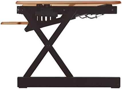 Rocelco 32" Height Adjustable Standing Desk Converter - Sit Stand Computer Workstation Riser - Dual Monitor Retractable Keyboard Tray Gas Spring Assist - Teak Wood Grain (R EADRT)
