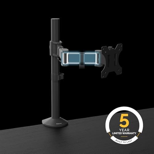 Fellowes Reflex Series Adjustable Monitor Arm for Desk, Supports 32 Inch Monitors, Ergonomic Single Monitor Stand with VESA Mount, Easy Setup with Grommet or Clamp, 8502501 Black
