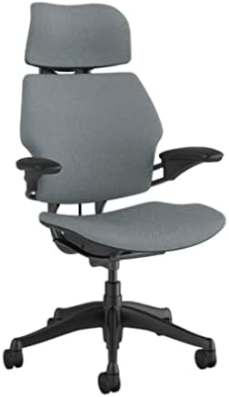 Humanscale Freedom Office Chair with Headrest - Ergonomic Work Chair with Standard Height Adjustable Duron Arms - Wheels for Carpet - Graphite Frame with Medium Gray Corde 4 Fabric