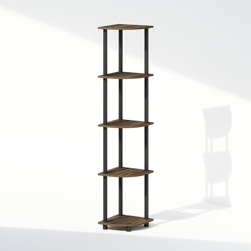 Furinno Turn-N-Tube Storage Shelves, 5-Tier Book Shelf, Corner Shelf, Toolless Open Shelves, for Organization and Storage, Living Room, Home Office, Hallway, Bedroom, Columbia Walnut