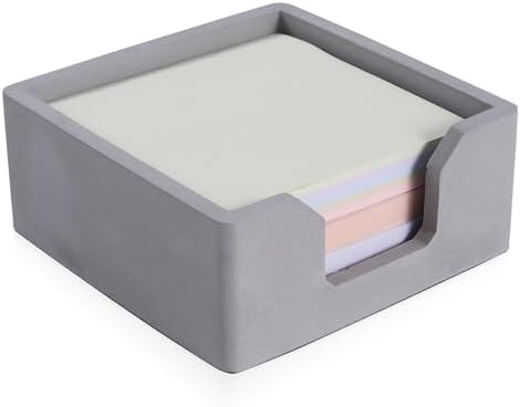 Concrete Sticky Note Holder for 3x3 Inch Notes - Cement Self-Stick Note Memo Pad Holder Notepad Dispenser Organizer - Modern Desk Accessory for Office & Home, Gray