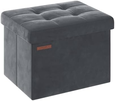 SONGMICS Small Folding Storage Ottoman, 12.2 x 16.1 x 12.2 Inches