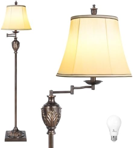 Traditional Floor Lamp with 350° Swing Arm,3 Color Temperatures,Dark Brown