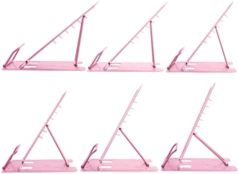 Honagu Book Stand Metal Desk Book Holder, Book Holders for Reading Hands Free, Adjustable Cookbook Documents Holder, Portable Bookstand for Music Books, Textbook, Recipe, Tablet, Ipad (Light Pink)