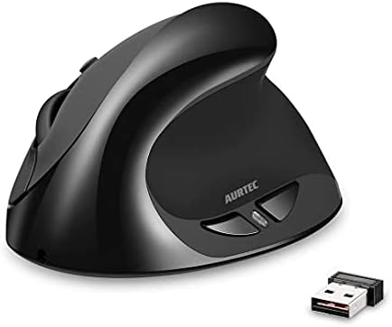 AURTEC Vertical Mouse, Rechargeable 2.4G Wireless Ergonomic Mice with USB Receiver, 6 Buttons and 3 Adjustable DPI 800/1200/1600, Black