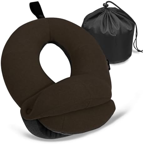 BUYUE Kids Travel Pillows for Airplane, Memory Foam 360° Head Support Sleeping Essentials for Boys Long Flight, Skin-Friendly Soft Neck Pillow for Traveling in Car Seat, (Small, Brown Grey, 40-90 lbs)