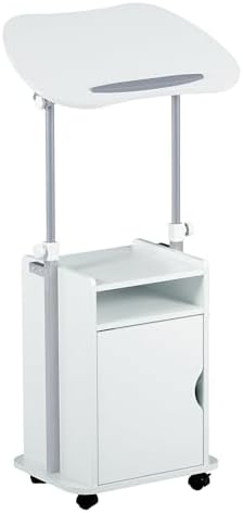 Techni Mobili Adjustable Laptop Cart w/Storage, Rolling Mobile Desk, White