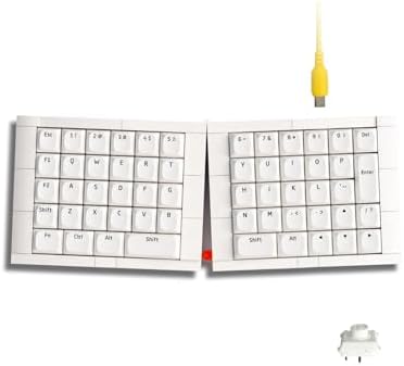 KBDcraft 07Israfel 50% Ergo-Split Low-Profile Mechanical Keyboard, 56-Key Ortho, Lego-Compatible Case, Wired, Linear Switch, Gasket Mount, Hot-Swappable, RGB, QMK, Vial for Win/Mac, Full Kit, White