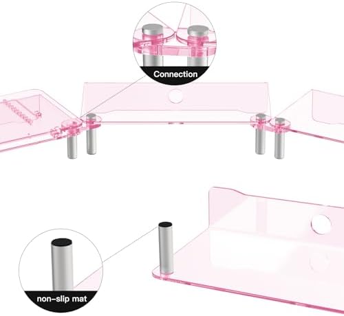 Pink Acrylic Dual Monitor Stand Riser,Laptop Riser Adjustable to 8 Angles