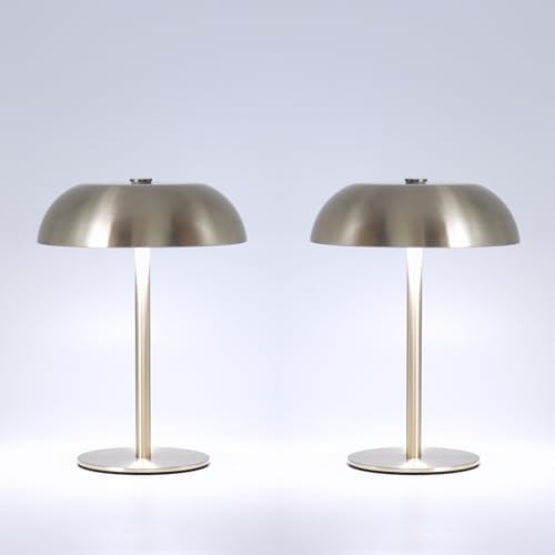 2 Pack Cordless Mushroom Table Lamp, Rechargeable, Dimmable 3 Color, Silver