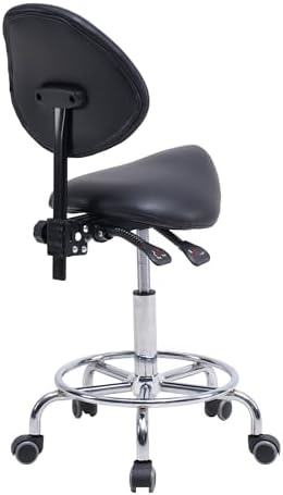Rolling Saddle Stool with Backrest, Adjustable Tilt Seat, 300lb Capacity