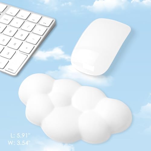 Cloud Wrist Rest Cushion for Mouse Ergonomic Soft PU Leather Memory Foam Wrist Pain Relief Mouse Wrist Support Pad with Anti-Skid Base for Office School Home Laptop & Computer Mouse (White)