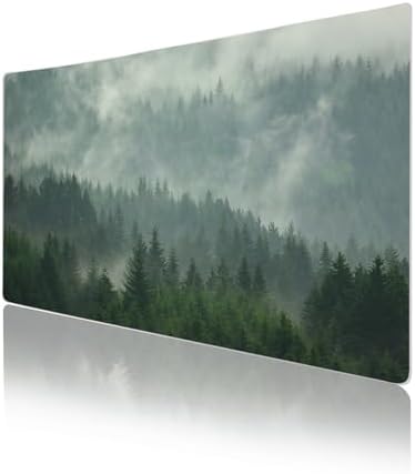 Faux Leather Large Mouse Pad, Office Desk Mat, 23.6"x13.8", Foggy Forest