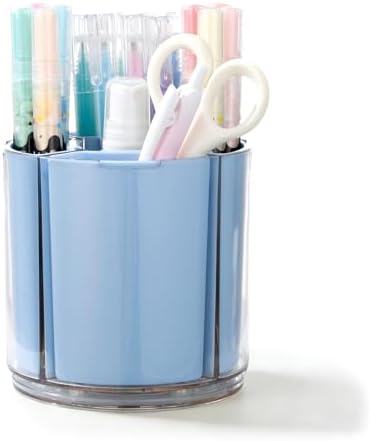 Comix 360° Rotating Pen Holder for Desk, Blue Pencil Holder with 5 Slots