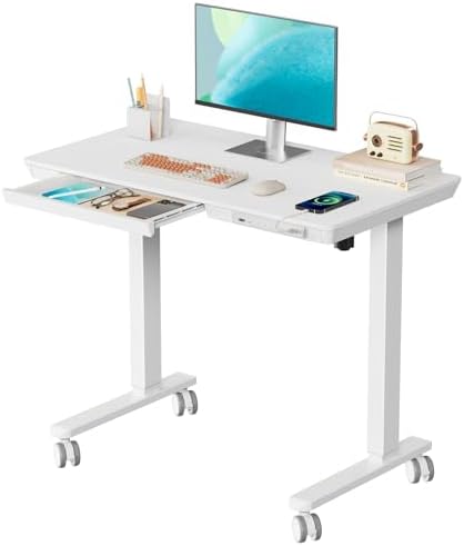 35" Electric Standing Desk with Drawer, 4 Lockable Wheels