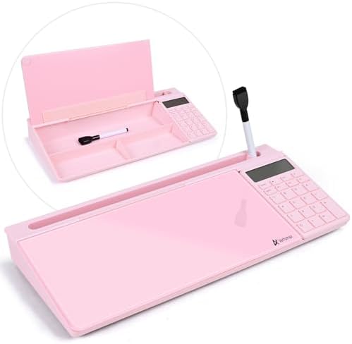 Varhomax Glass Desk Whiteboard Pink with Calculator