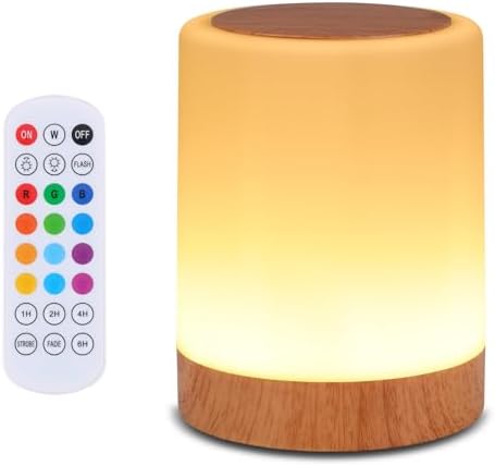 OORUN Touch Bedside Table Lamp,13 RGB Colors & 5 Brightness, USB Rechargeable Desk Lamp, Remote Control Dimmable Night Light with RGB Color Changing,Portable Lamp for Baby, Bedroom, Living Room