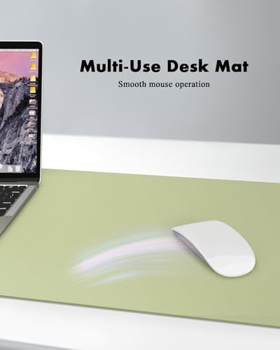YSAGi Double-Sided Desk Pad, 35.4"x17" Leather & Cork, Matcha Green/Cork