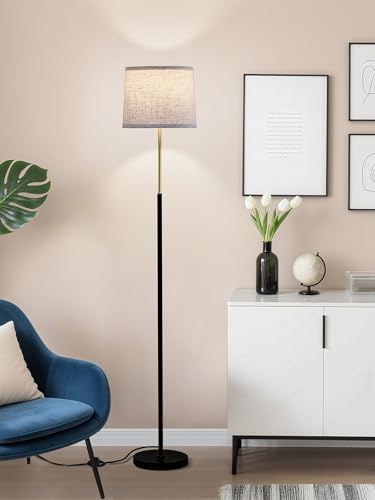 60" Modern Floor Lamp with Linen Shade, 3 Color LED Bulb & Foot Switch
