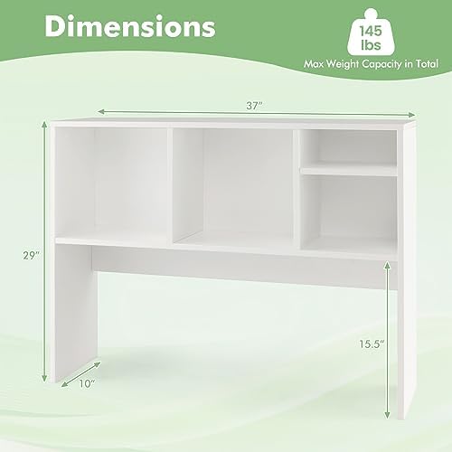 Tangkula Desktop Bookshelf, Countertop Storage Hutch with 4 Shelves for Computer Desk, Desktop 2-Tier Display Rack, Multipurpose Wood Desktop Hutch Storage Organizer for Dorm Office Home (White)