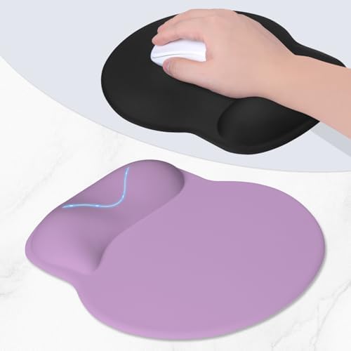 ITNRSIIET Ergonomic Mouse Pad with Wider Memory Foam Wrist Rest +17%, Curved Cushion Reduces Pressure 20%, Pain Relief, Non-Slip, Smooth, Cute Color Desk Accessory, 9.9 x 9 inch, Lavender Purple