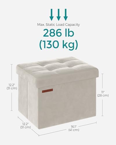 SONGMICS Small Folding Storage Ottoman, 12.2 x 16.1 x 12.2 Inches