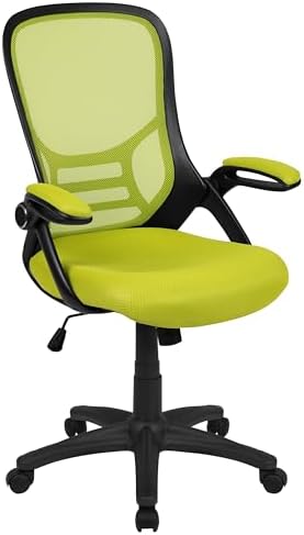 Flash Furniture Porter Mesh High Back Ergonomic Swivel Office Chair with Lumbar Support, Flip-Up Arms, Tilt Lock/Tilt Tension, Height Adjustable, Black/Green Frame