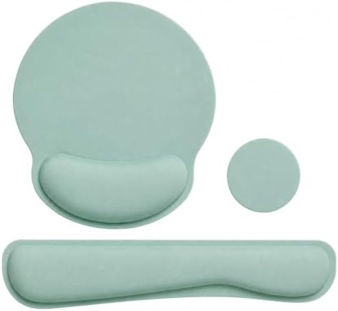 Keyboard Wrist Rest Pad Mouse Pad with Wrist Support Set of 3, Mousepad with Non-Slip Rubber Base, Ergonomic Memory Foam Mouse Wrist Cushion Support for Home Office Laptop Computer, Green