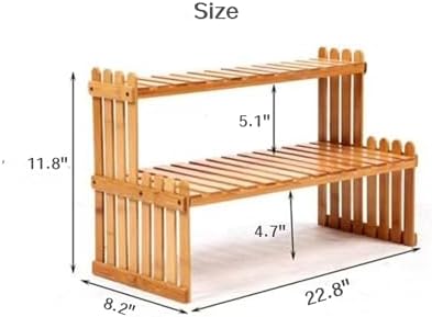 GURECOD 22.8" 2 Tiers Bamboo Plant Stand Shelf,Desk Flower Pot Holder,Adjustable Desktop Shelf Display Organizer Ladder Rack for Office Decorate Desk Shelving Storage Rack,Kitchen Rack (22.8" Length)