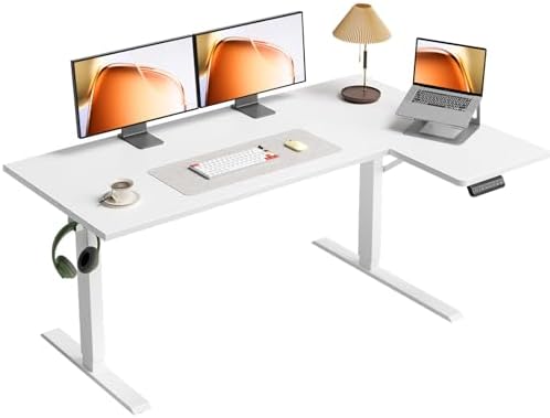 OffiGo 55 Inch Reversible L Shaped Electric Standing Desk, White
