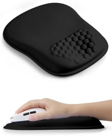 Minimalist Black Ergonomic Mouse Pad for Carpal Tunnel Pain Relief, 65% Usable Mouse Area in Compact Size, Memory Foam Concave Wrist Rest for Office, PC, Gaming