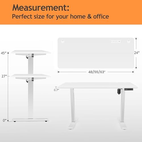 Electric Adjustable Height Standing Desk, 55×24 Inches Sit Stand Desk with Power Socket, 2 USB Ports, 3 Power Outlets, 4 Wheels,4 Memory Buttons Home Office Computer Workstations(White)